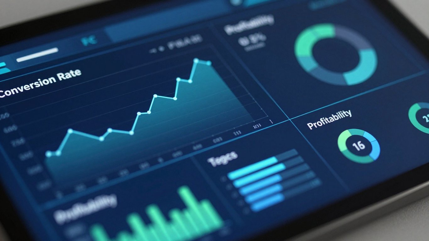 Dönüşüm oranı ve karlılık metriklerine odaklanan dijital veri ekranı
