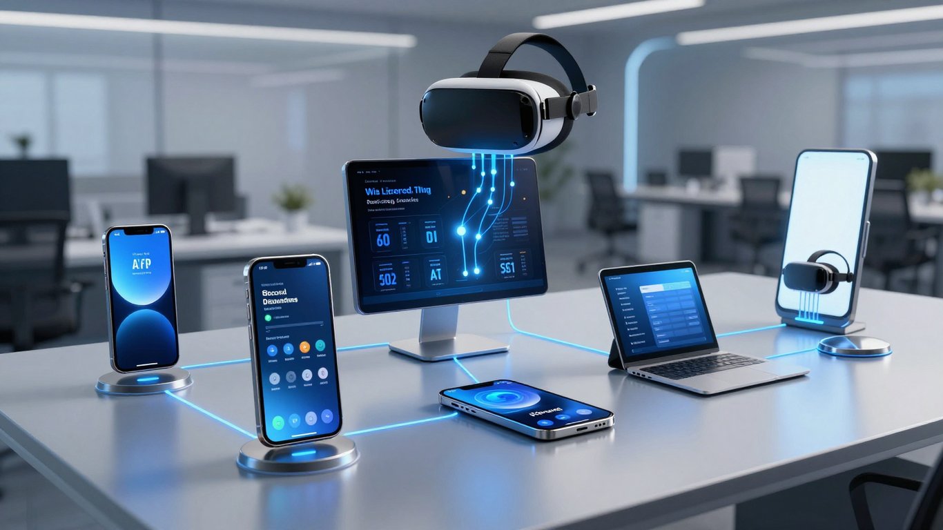 Headless e-ticaret mimarisinin farklı cihazlara veri aktarımını gösteren teknolojik görsel