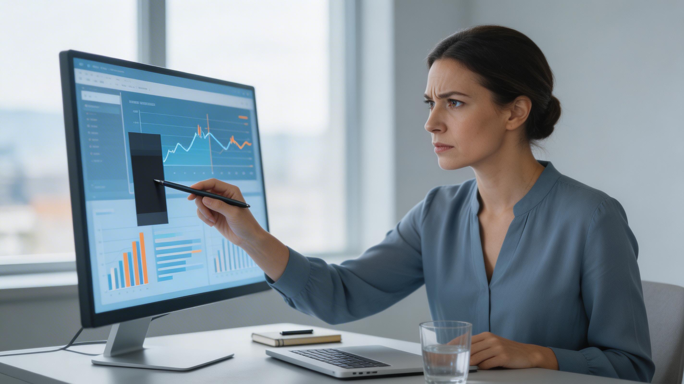 Dijital pazarlama uzmanının Consent Mode'suz veri kaybını gösteren pano analizi.