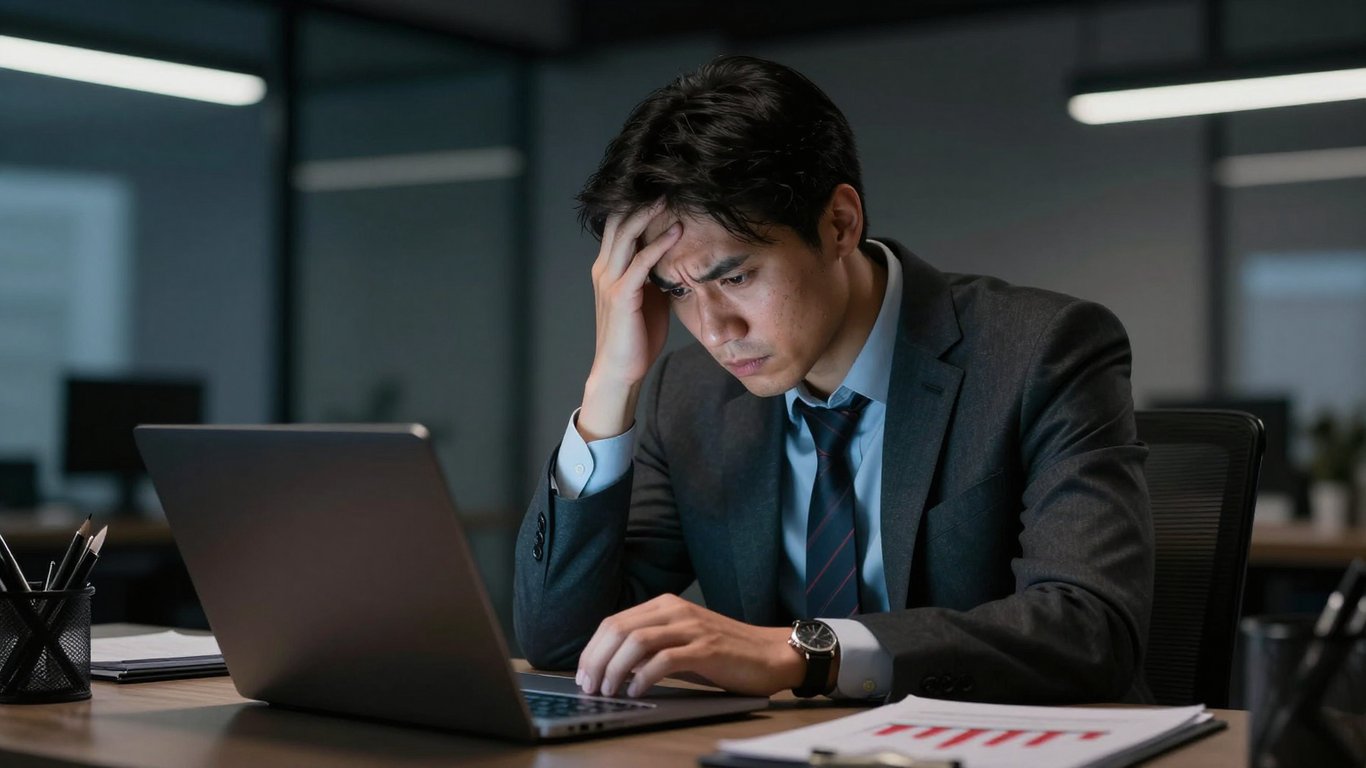 Reklam performansından memnun olmayan bir yönetici laptop başında