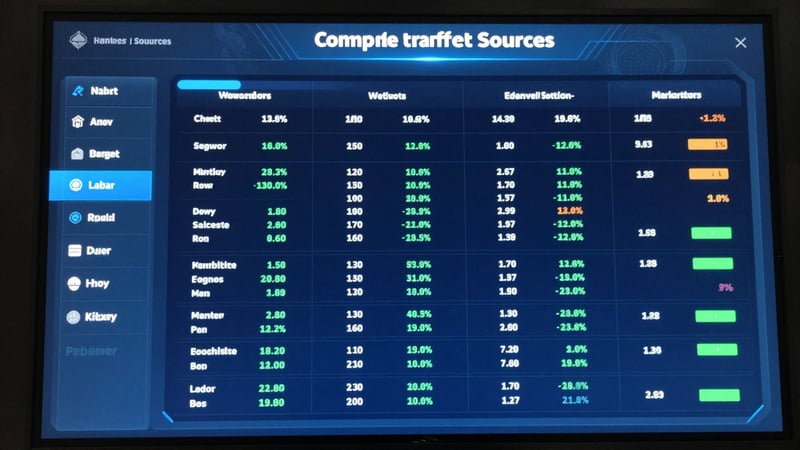 Rakip trafik kaynaklarını gösteren modern veri paneli