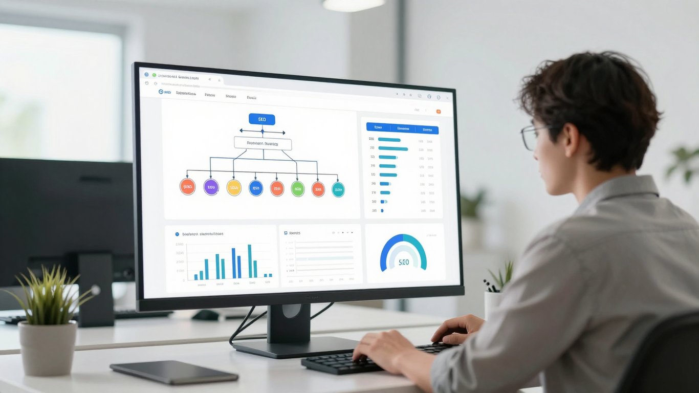 SEO uzmanı karmaşık kategori yapılarını ve veri grafiklerini analiz ediyor