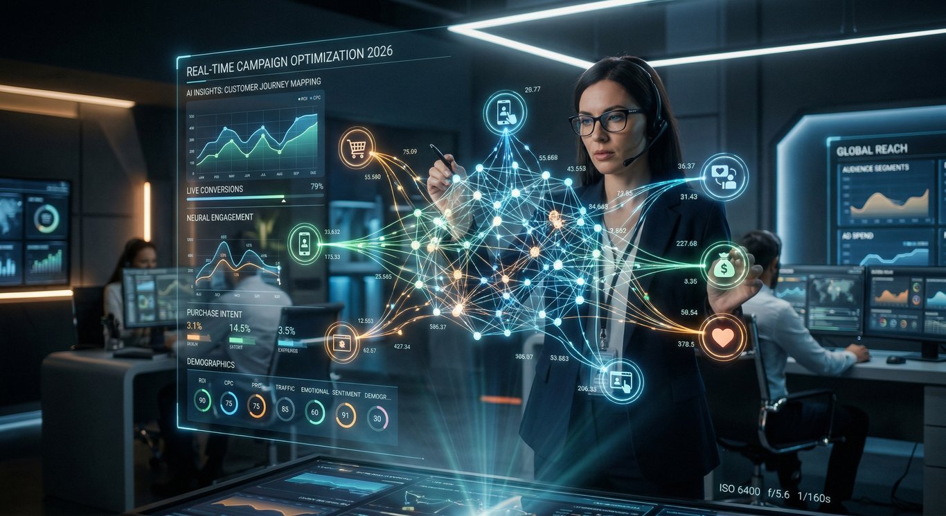 2026 dijital pazarlama paneli ve yapay zeka veri görselleştirmesi