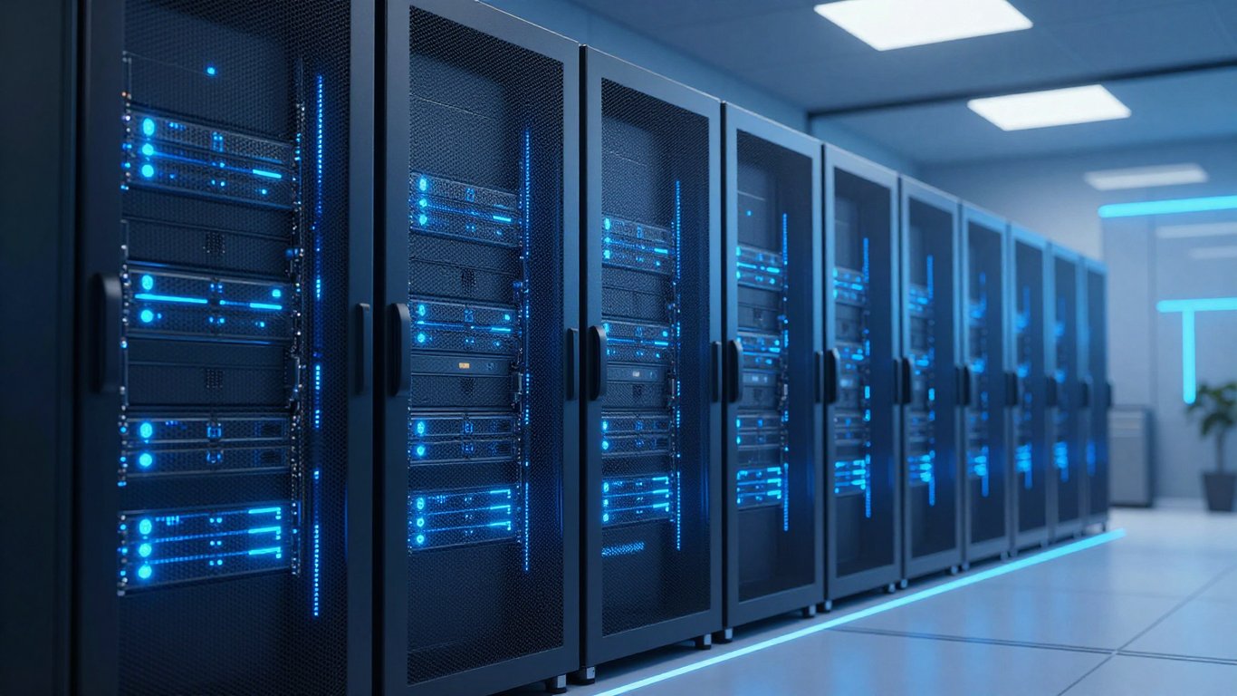 İleri seviye veri takibini ve güvenliğini simgeleyen modern bir sunucu odası