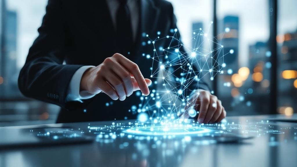 LinkedIn reklam verme stratejilerinin sofistike dijital ağını gösteren profesyonel bir görsel.