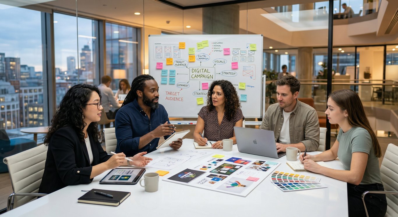 Reklam stratejisi planlayan profesyonel ekip