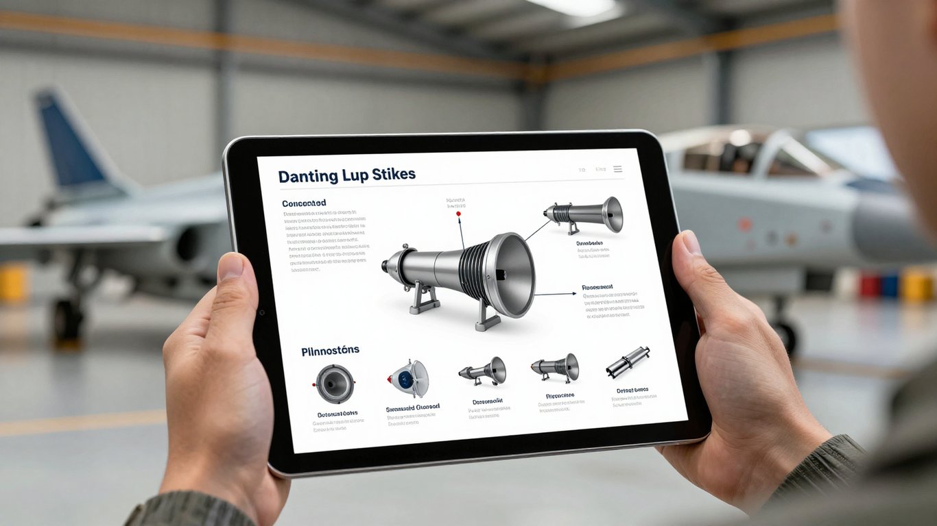 Havacılık bileşenlerinin teknik verilerini gösteren dijital ekran