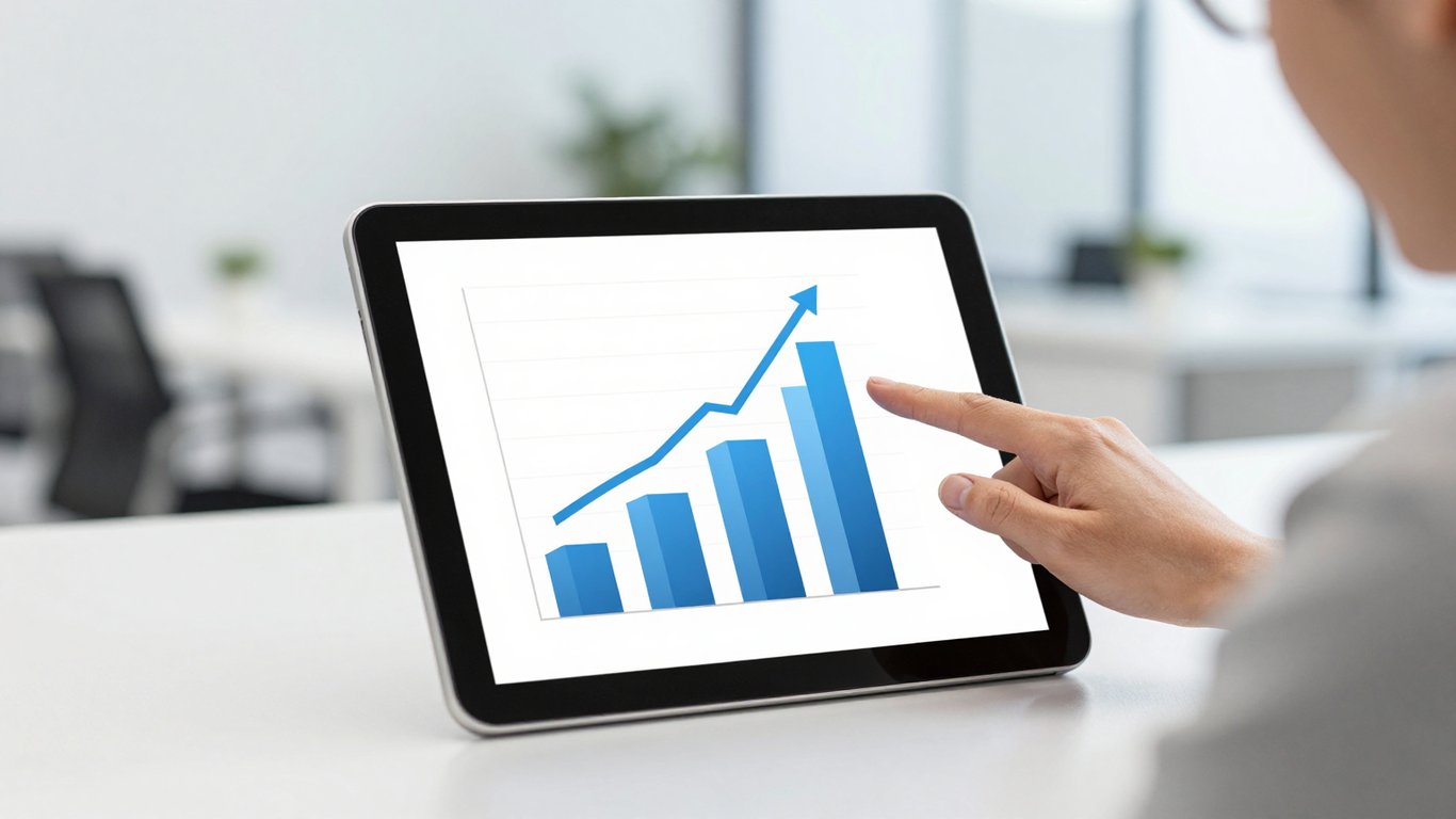 Bir uzman dijital pazarlama verilerini ve büyüme grafiğini inceliyor