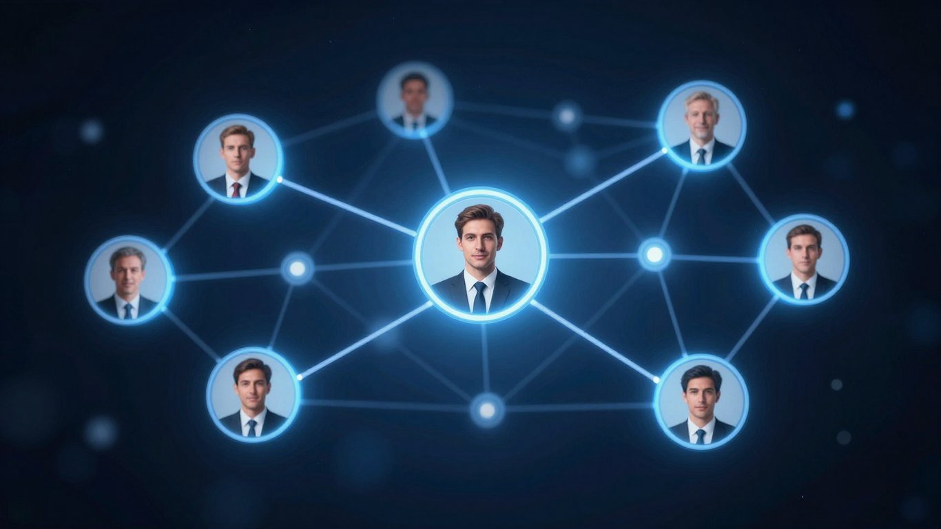 LinkedIn ağ yapısını ve potansiyel müşteri ağlarını temsil eden dijital ağ görseli