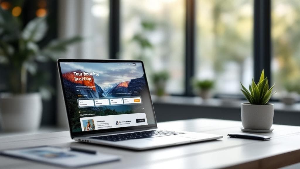 Tur sitesi yazılımı arayüzünü gösteren modern bir bilgisayar ekranı.