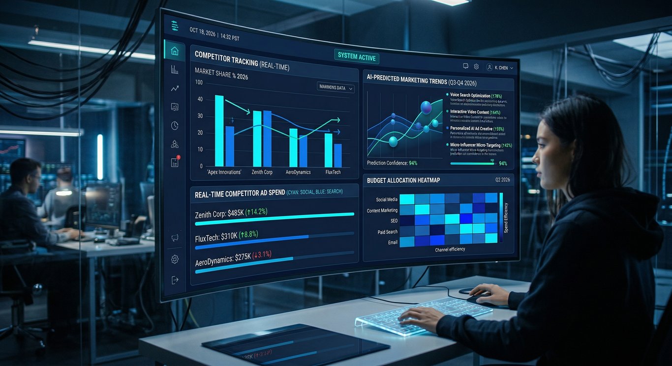 2026 yılı dijital pazarlama kontrol paneli ve rakip bütçe analiz ekranı