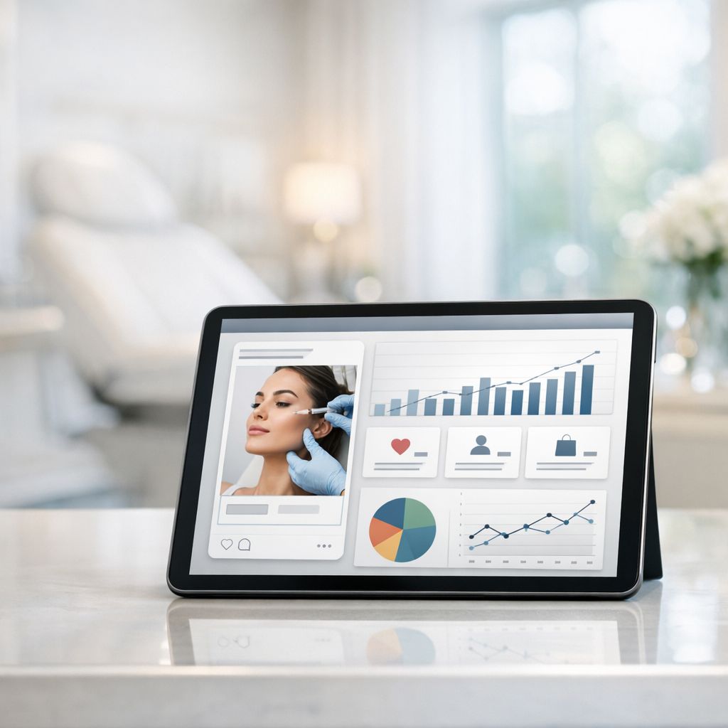 Estetik kliniklerinin Instagram reklam stratejilerini gösteren tablet ekranı detayı.