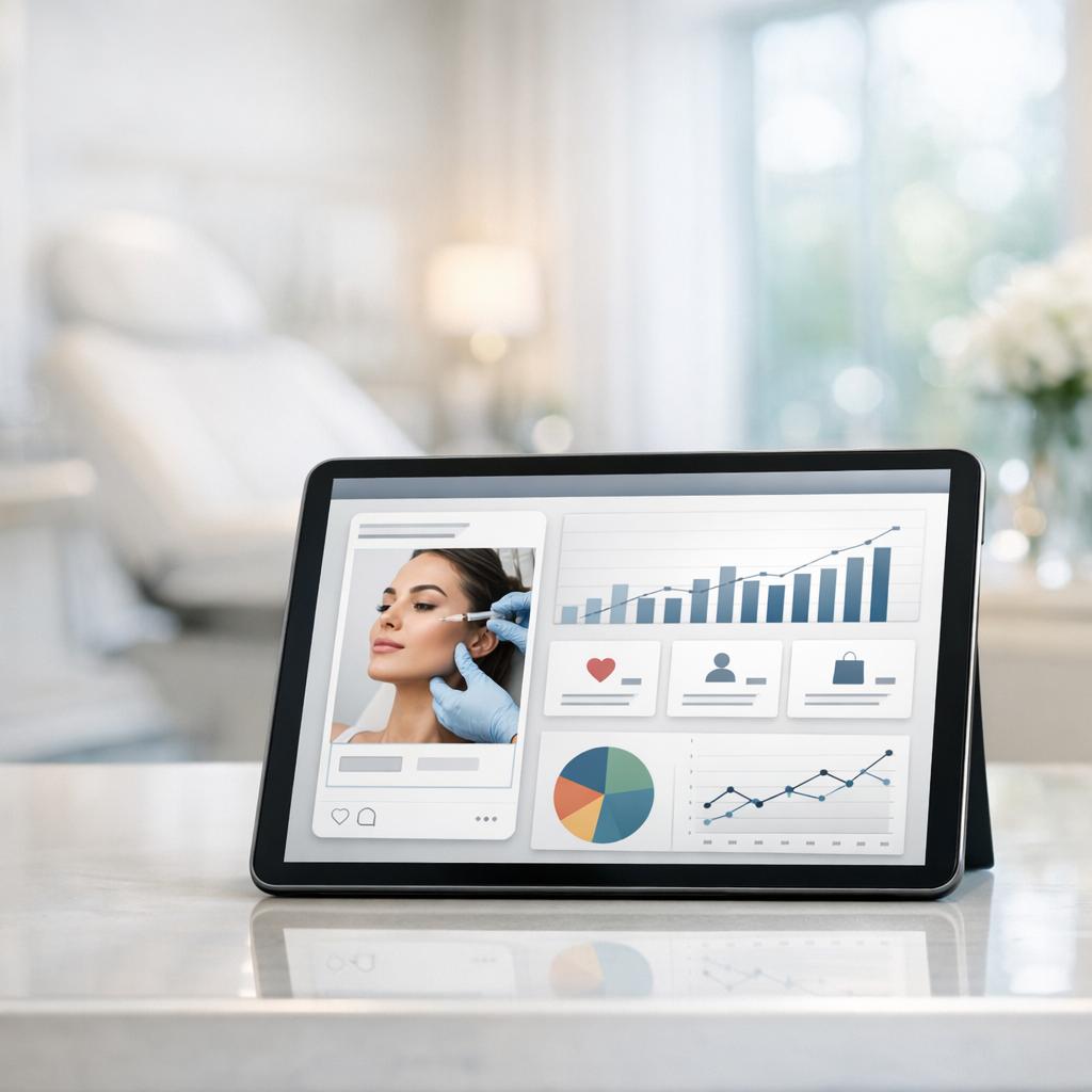 Estetik kliniklerinin Instagram reklam stratejilerini gösteren tablet ekranı detayı.