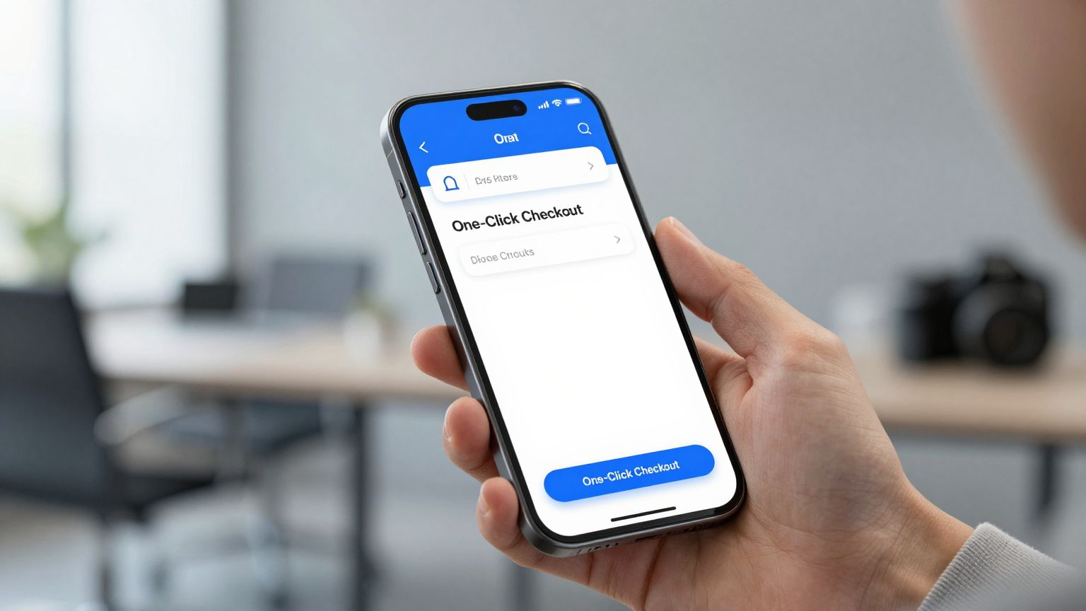 Tek tıkla ödeme ekranı gösteren modern bir akıllı telefonun yakın çekimi.
