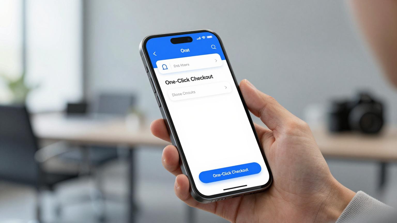 Tek tıkla ödeme ekranı gösteren modern bir akıllı telefonun yakın çekimi.