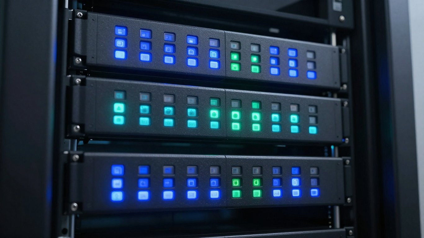 Sunucu tarafı veri takibini simgeleyen yüksek teknolojili sunucu odası