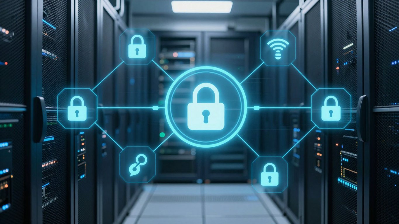 Güvenli veri iletimi ve sunucu tabanlı takip sistemini simgeleyen teknolojik görsel