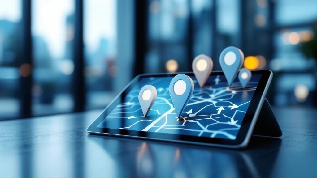 Google Haritalar reklamının yerel işletmeler için önemini gösteren bir tablet ekranı.