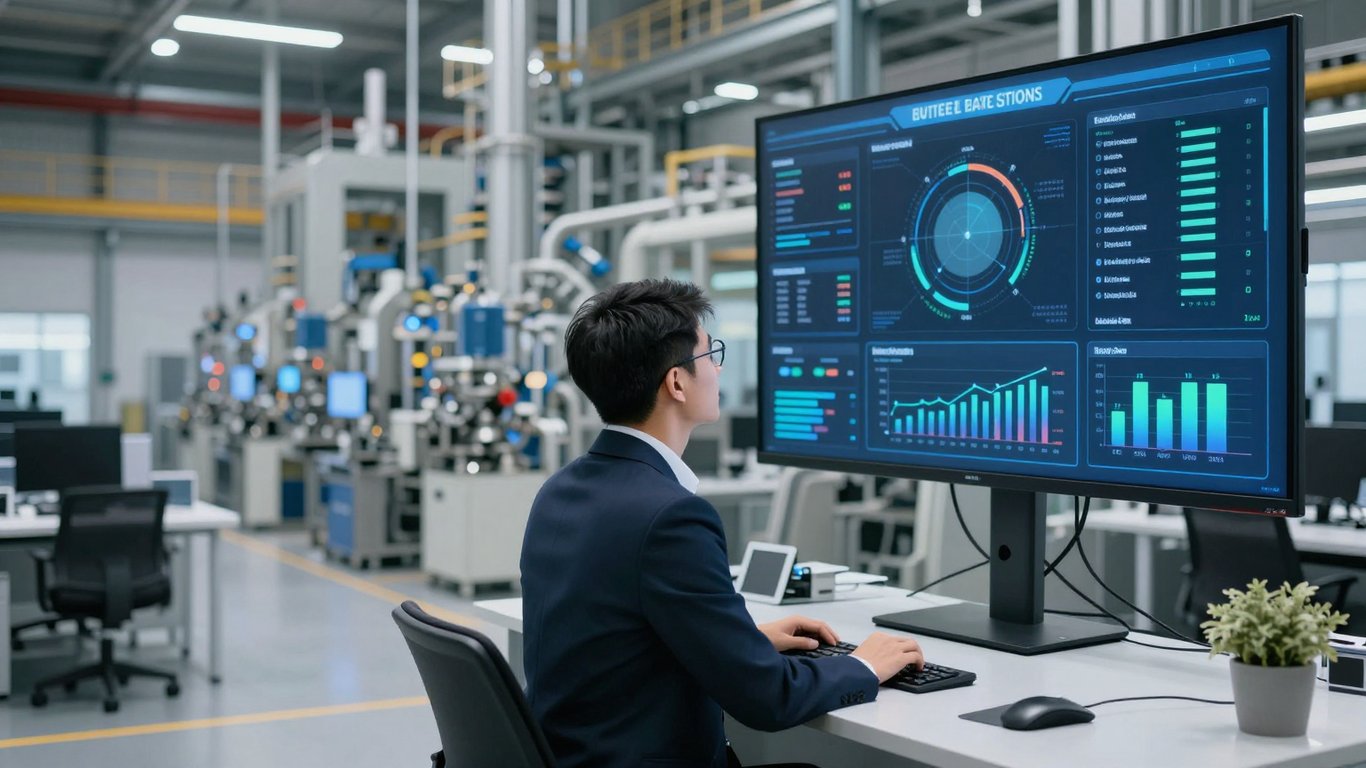 Sanayi sektöründe bir karar verici veri analizlerini inceliyor