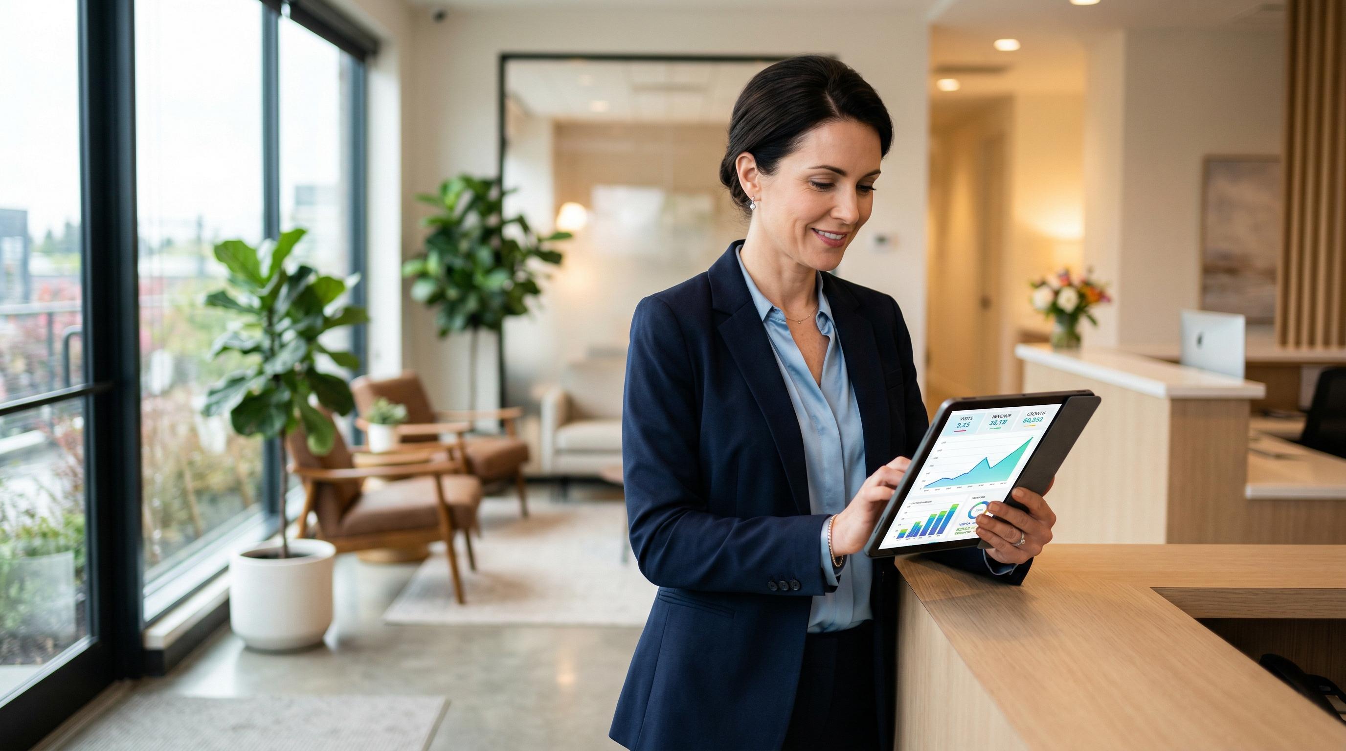 Klinik SEO başarısı ve hasta kazanımı için stratejik büyümeyi gösteren bir görsel.