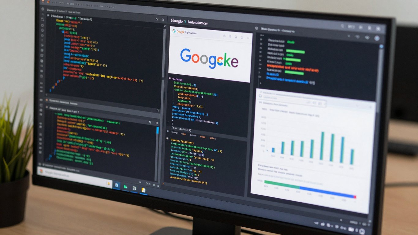 Veri analitiği grafiklerini ve GTM kodlarını gösteren yüksek çözünürlüklü ekran