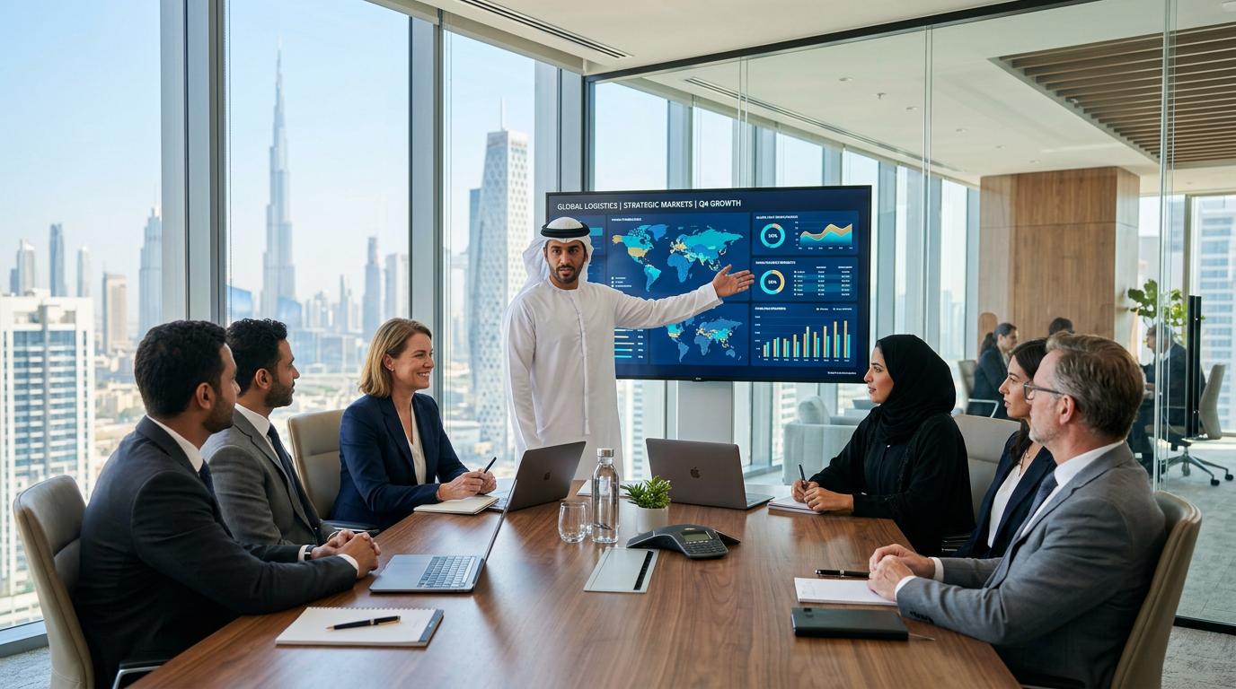 Orta Doğu'da Arap dünyası ticaretin güven inşa sürecini gösteren iş toplantısı.