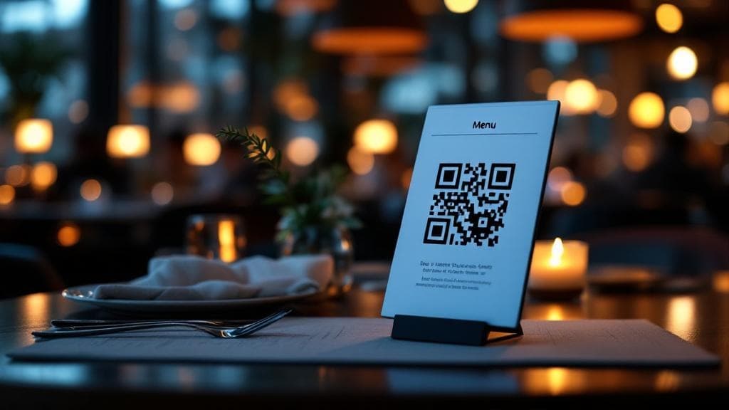 Yapay zeka destekli QR menülerin restoranlardaki yüksek teknolojili kullanımı.