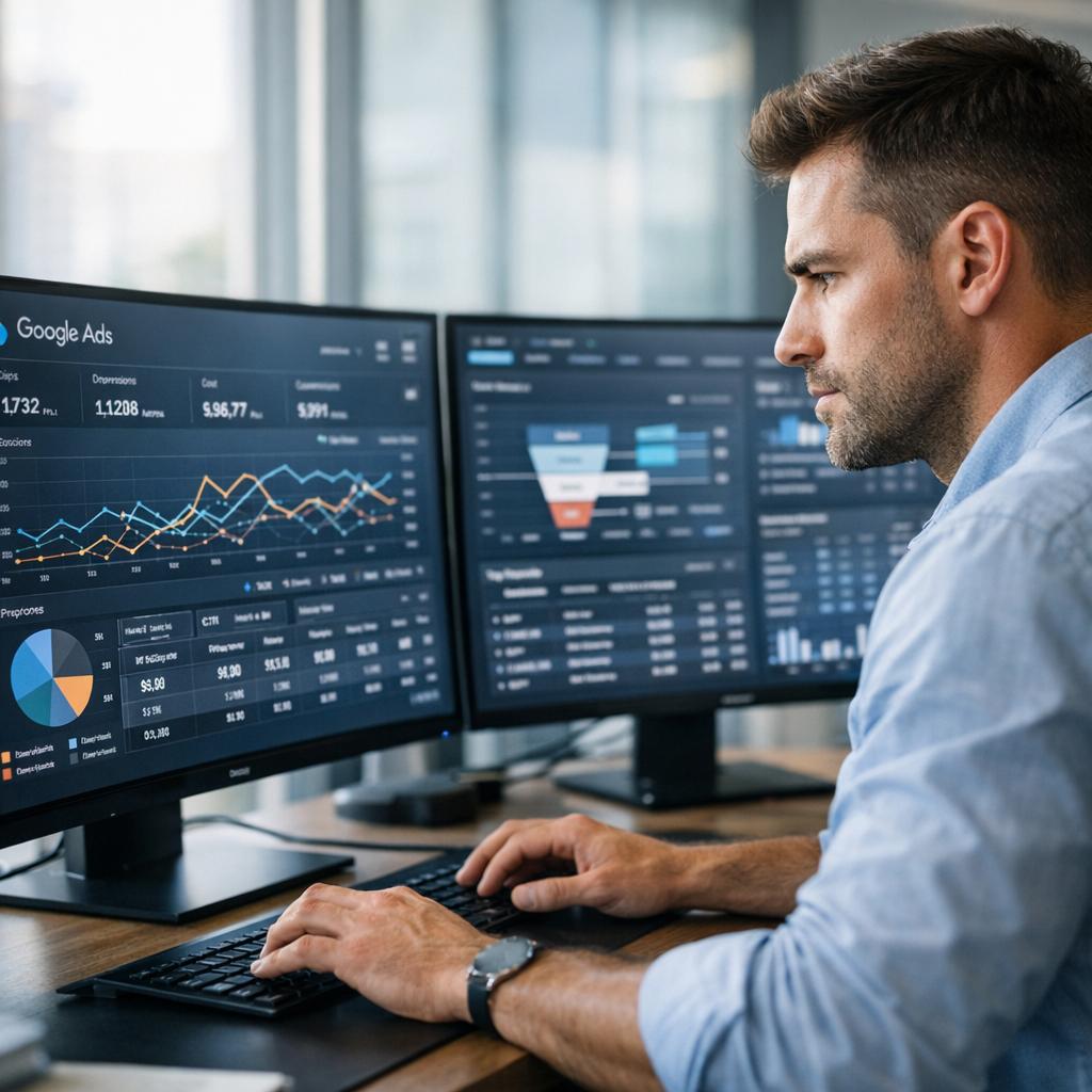 Dijital pazarlama uzmanı, Google Ads verilerini ve başarı stratejilerini inceliyor.