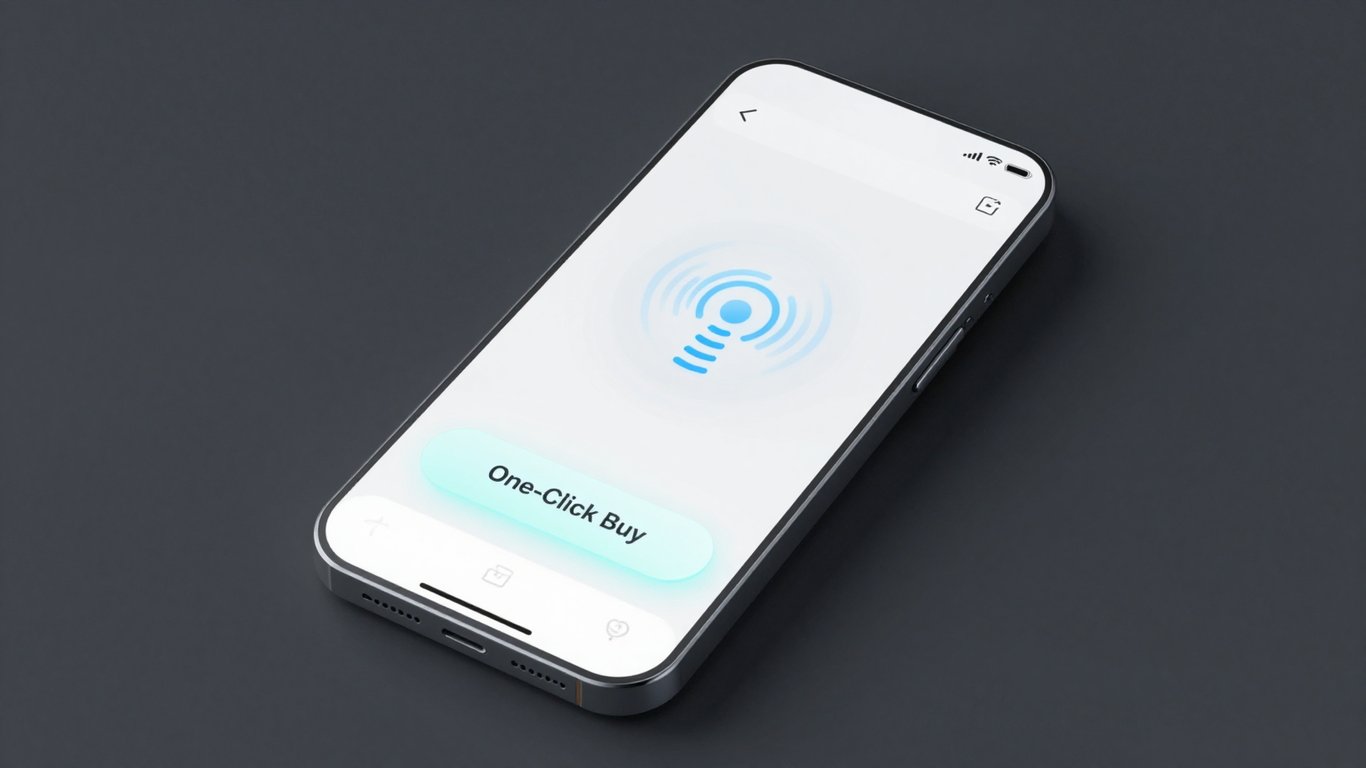 Mobil e-ticaret uygulamasında tek tıkla satın alma butonu ve biyometrik doğrulama arayüzü
