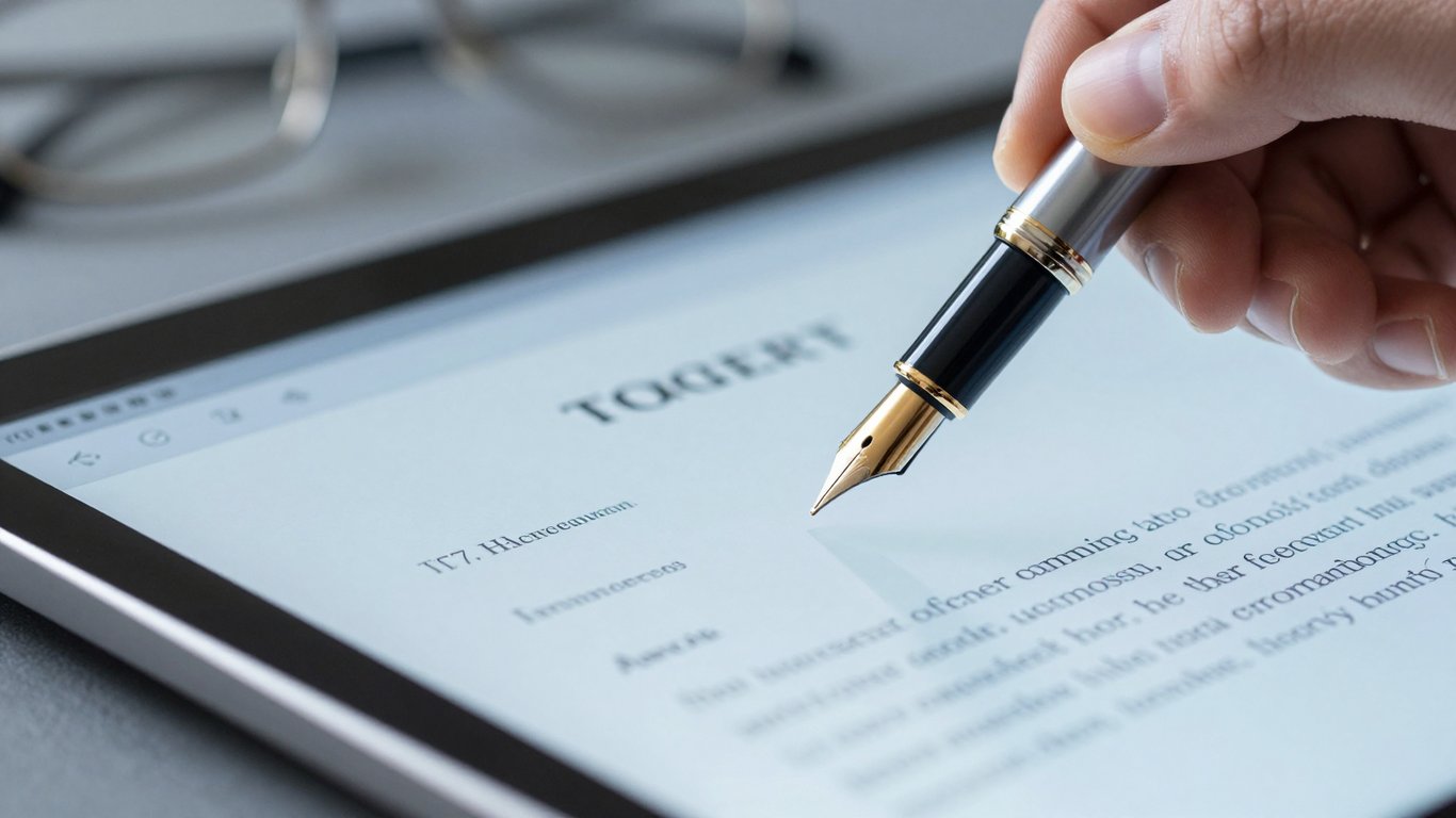 Dijital bir sözleşmenin imzalanması, güven ve profesyonellik temalı