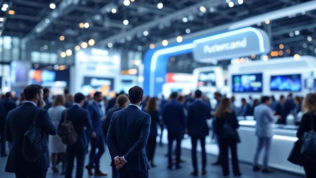 Fuar katılımcılarını çeken modern stand tasarımı ve etkileşimli kalabalık.