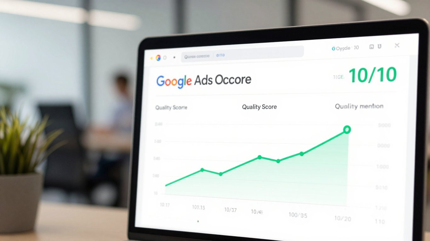 Google Ads Kalite Puanı metriklerini gösteren modern bir dijital gösterge paneli