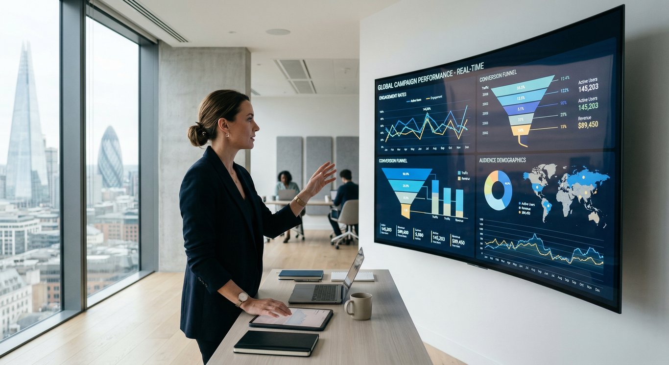 Dijital pazarlama uzmanı Google Ads veri grafiklerini analiz ediyor