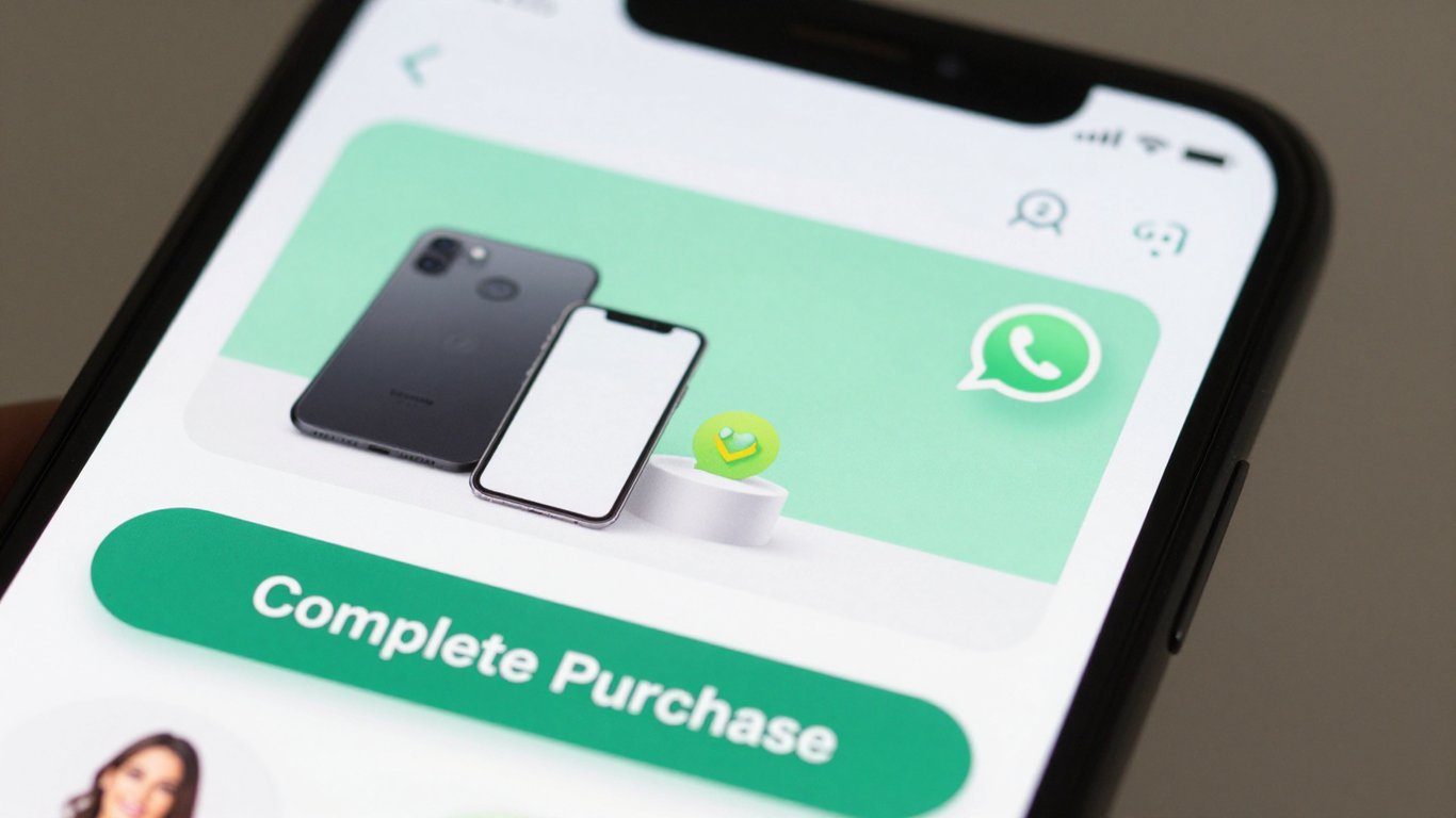 Bir akıllı telefon ekranında görünen profesyonel WhatsApp alışveriş asistanı mesajı ve ürün görselleri