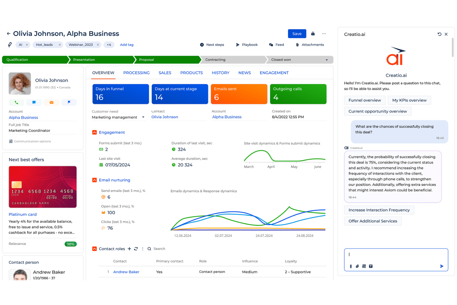 Creatio Bank.AI screenshot - I 10 migliori software CRM bancario nel 2026
