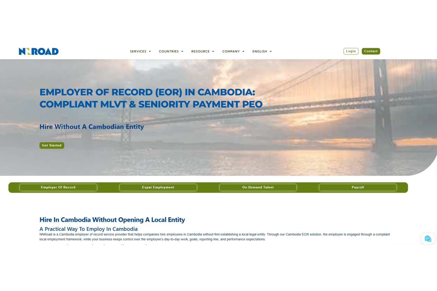 NNRoad-Website mit Diensten als formeller Arbeitgeber für Einstellungen in Kambodscha.