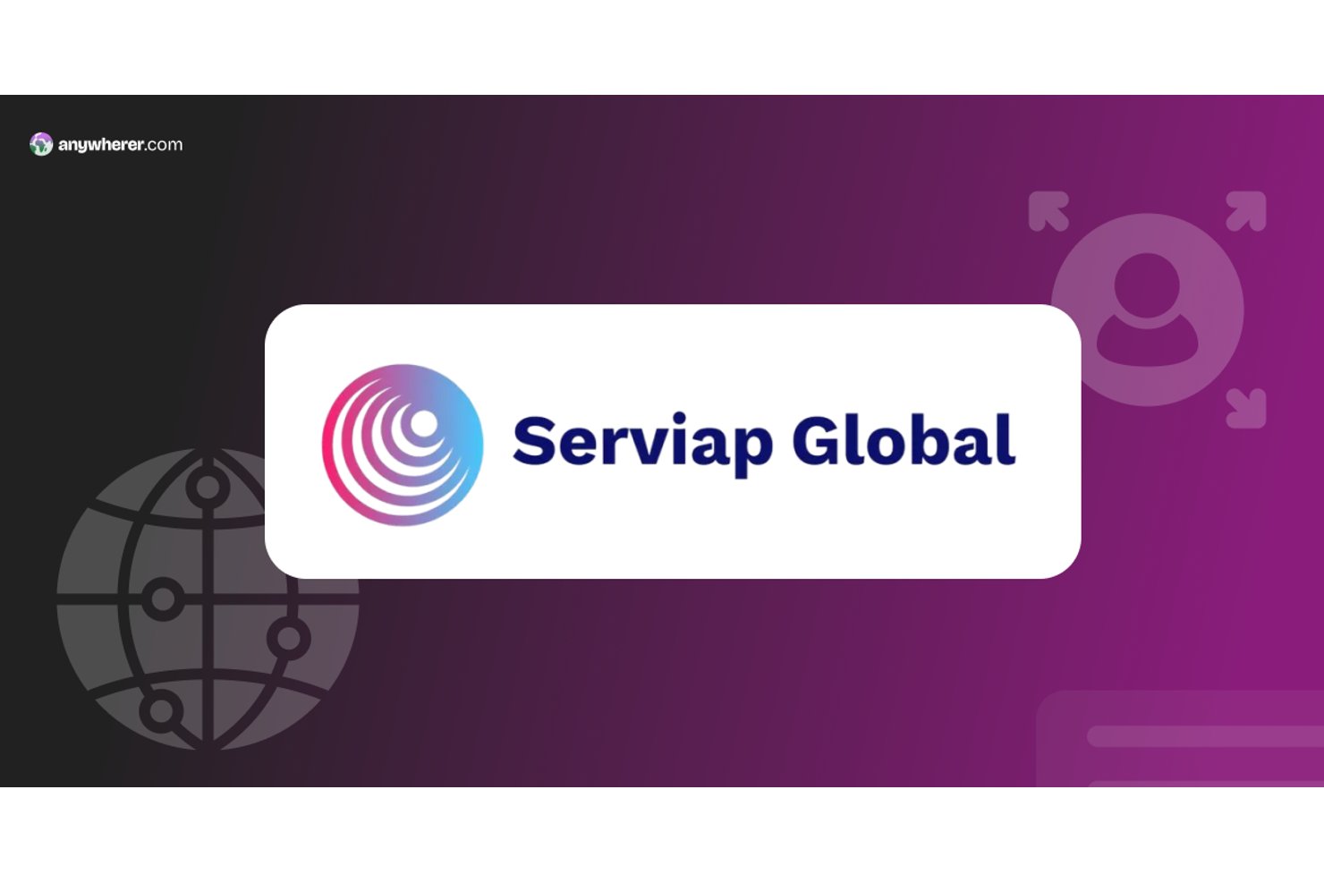 Serviap Global logo on white card with purple gradient background.