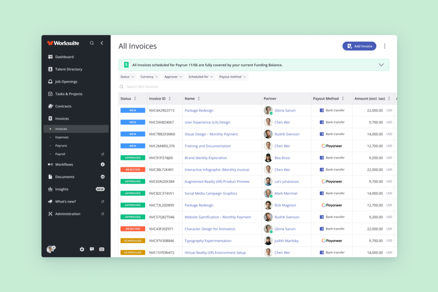 Worksuite screenshot - 10 Best Payroll Software for Contractors in 2026