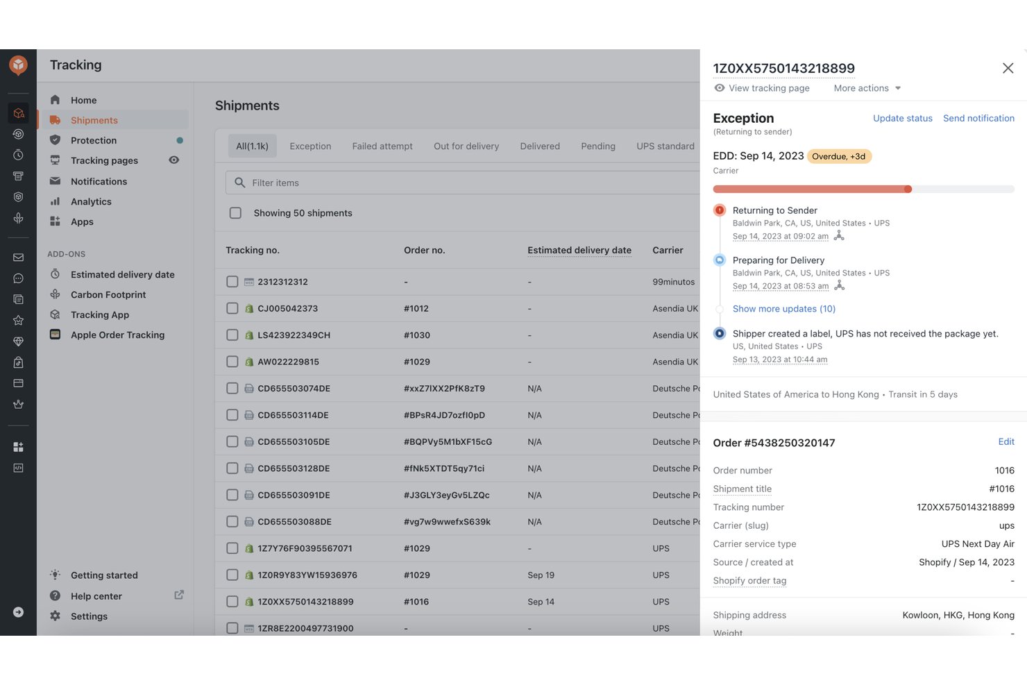 AfterShip screenshot - Los 10 mejores programas de seguimiento de paquetes para minoristas en 2026