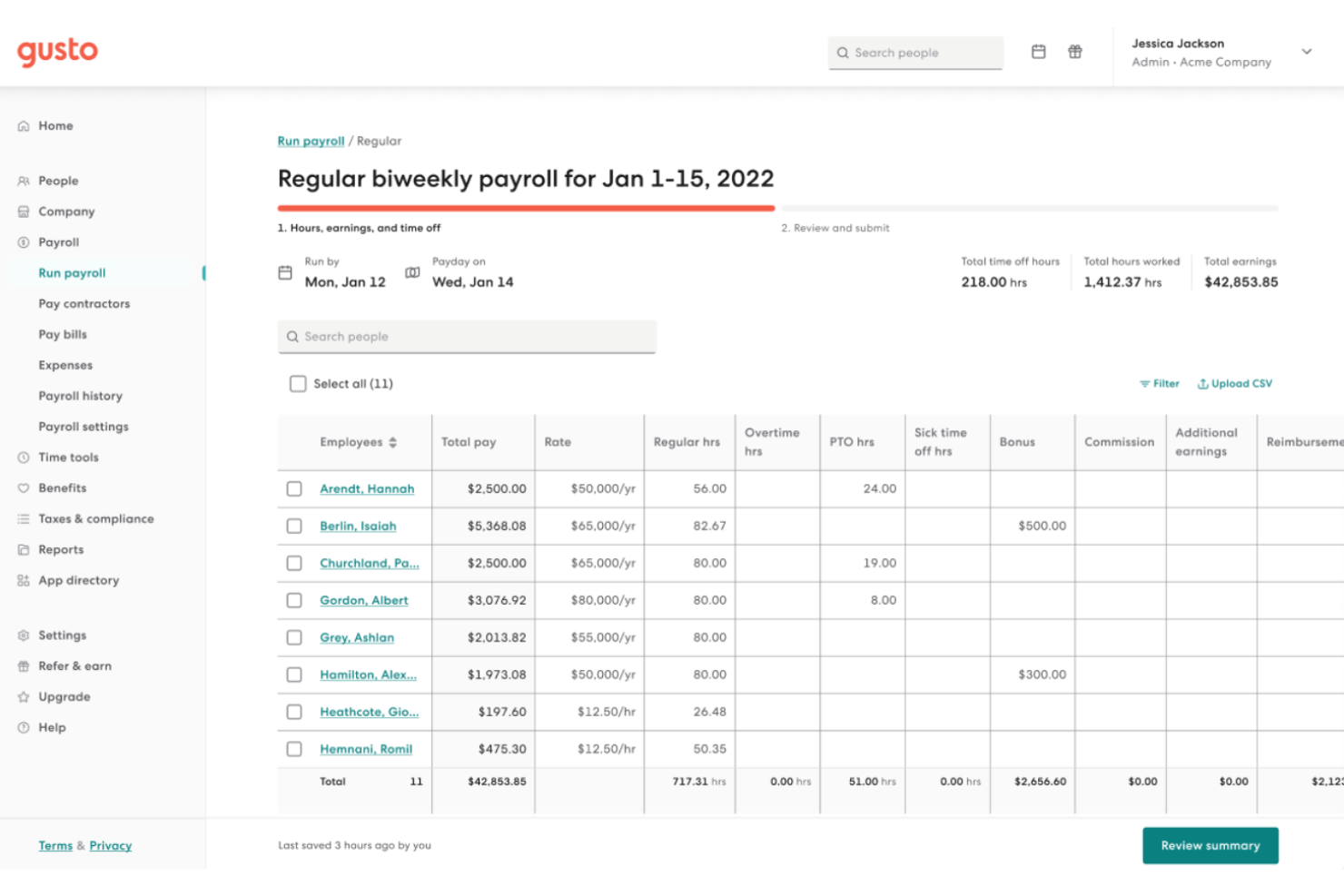 Gusto screenshot - 10 najlepszych konkurentów Paycor w zakresie płac i kadr w 2026 roku