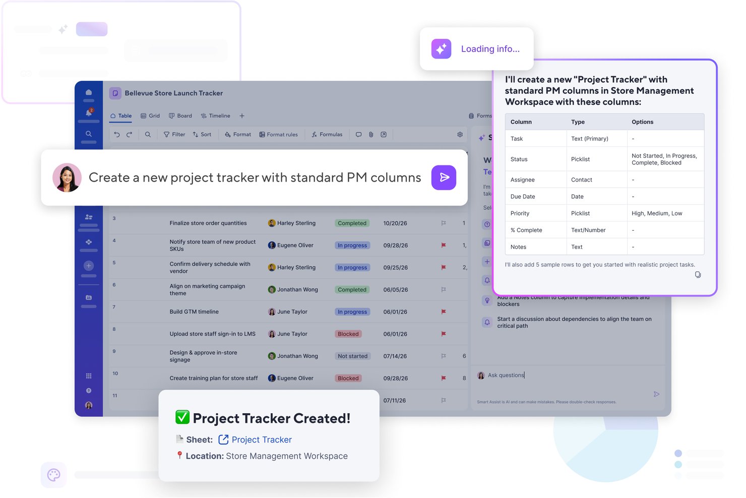 Smartsheet screenshot - 10 mejores herramientas gratuitas de gestión de proyectos con IA analizadas en 2026