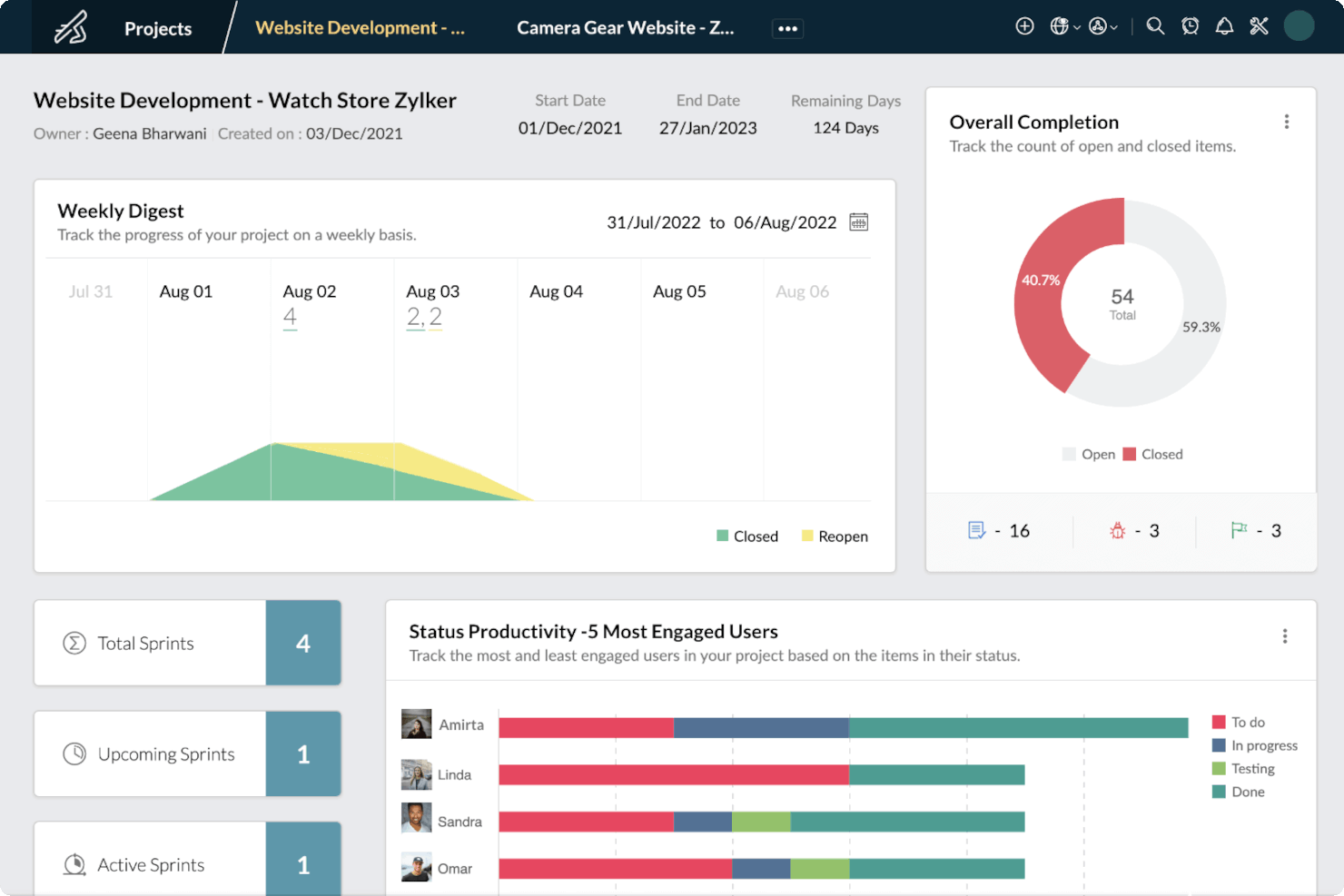 Zoho Sprints screenshot - 10 migliori soluzioni software PLM agili del 2026