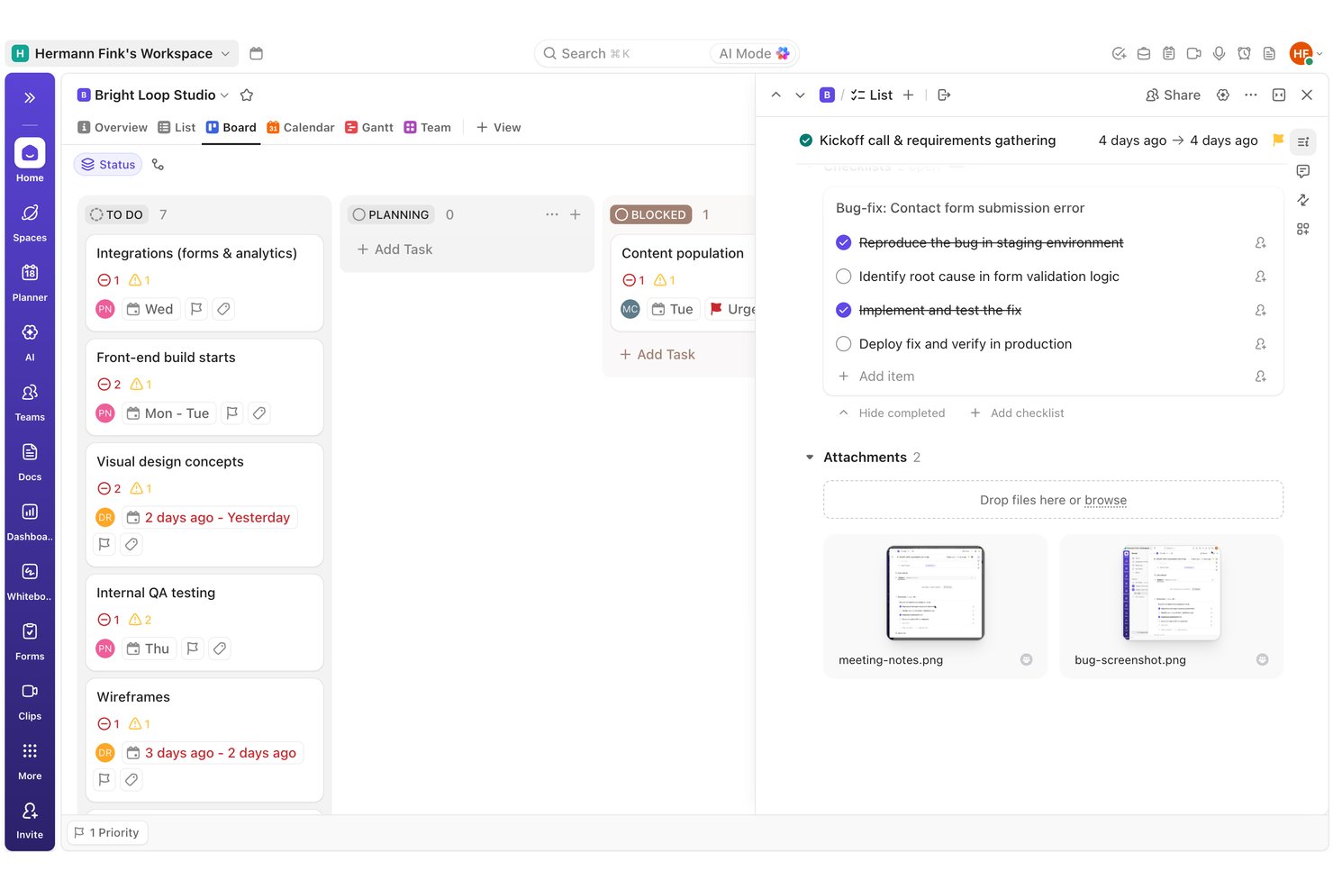 ClickUp task attachments
