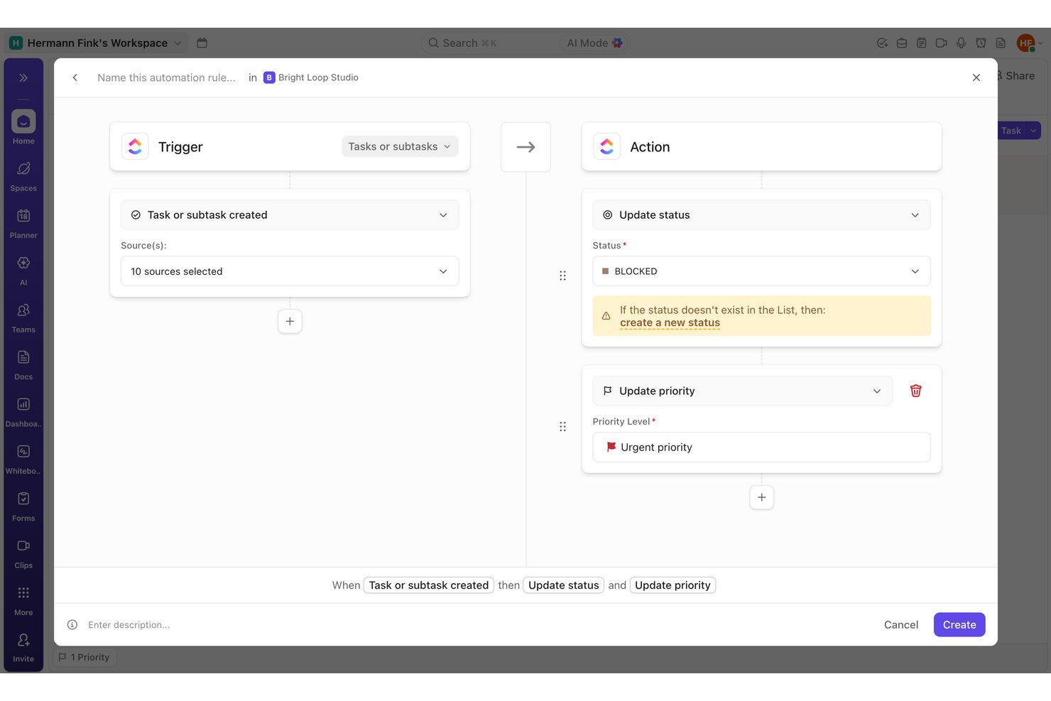 ClickUp automation setup
