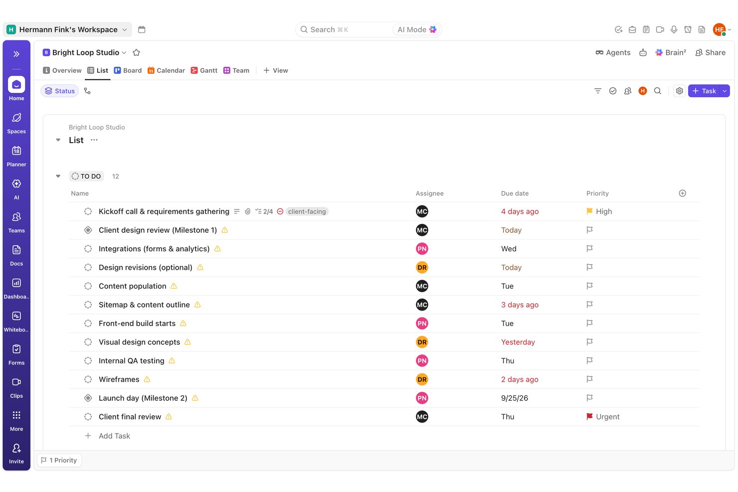 ClickUp List view