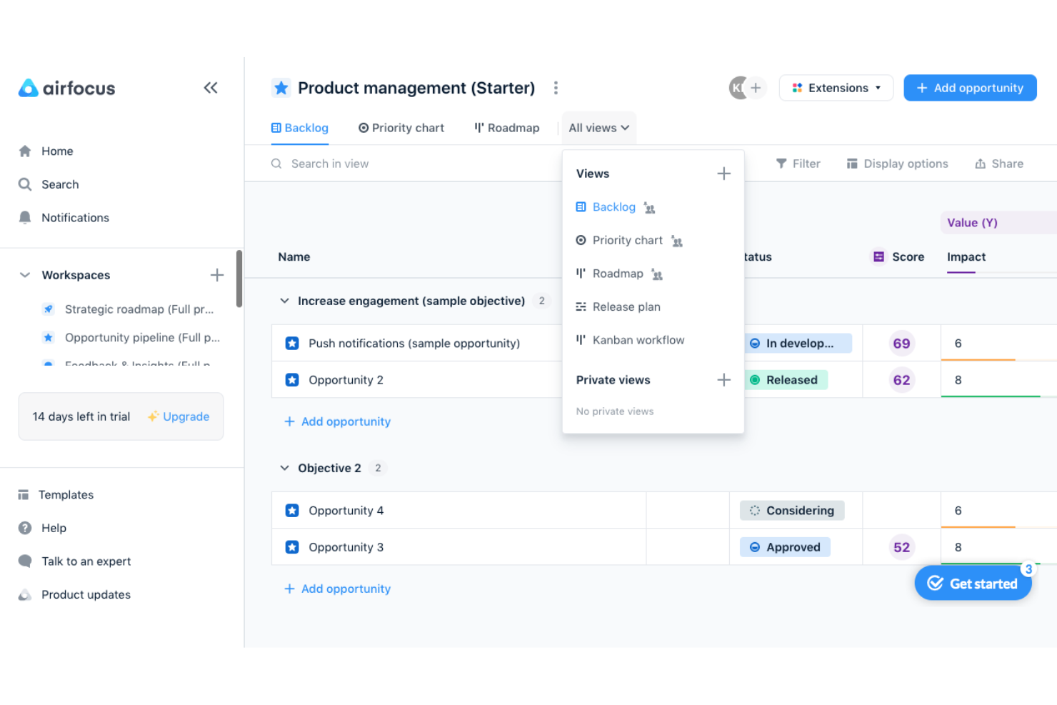 airfocus screenshot - 10 Migliori Strumenti di Gestione del Prodotto Agile per 2026