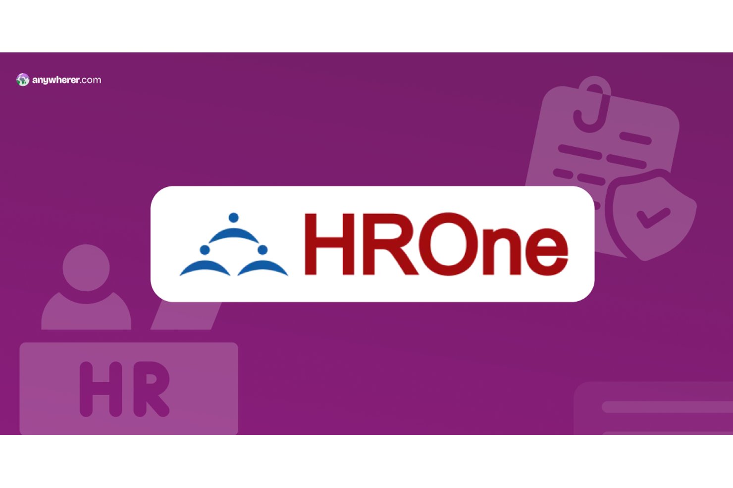 HROne logo on purple background with HR and compliance icons.