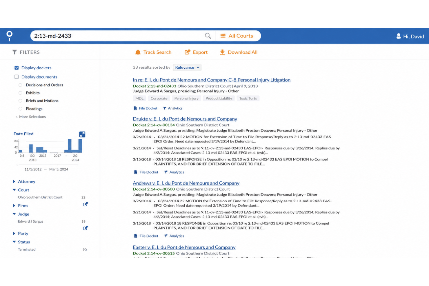 Docket Alarm screenshot - Los 10 mejores programas de gestión de plazos judiciales para 2026