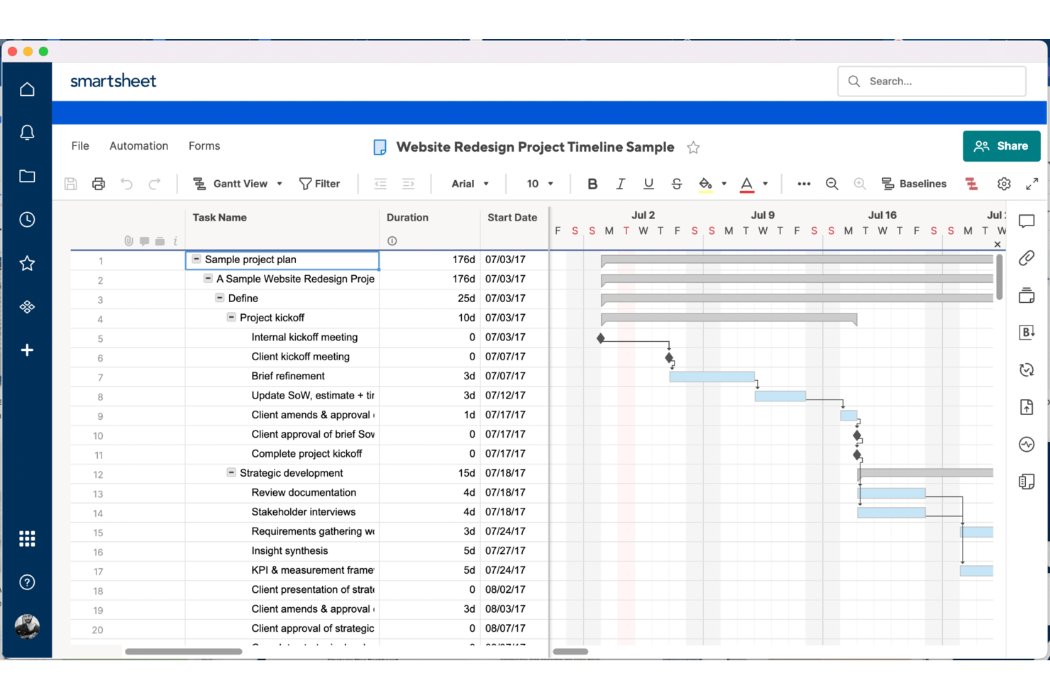 Smartsheet screenshot - 10 meilleurs logiciels de gestion de projets de bureau pour 2026