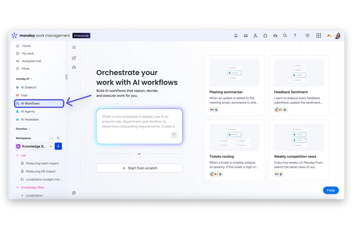 monday AI Workspace screenshot - 10 Mejores Programas de Gestión de Tareas de Proyectos Revisados para 2026